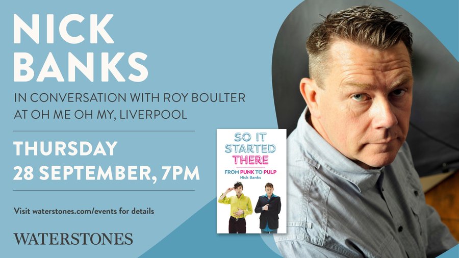Sarahshugs's tweet photo. Joining us @OhMeOhMy_Liv for this on Thurs eve? All the cool kids will be there to hear @therealnickbank @welovepulp discussing his wonderful memoir #SoItStartedThere with Roy Boulter of @TheFarm_ - tickets & more info ๐ https://t.co/R2tDxhOVtD Let's all meet up! #pulp ๐ฅ๐ถ๐ https://t.co/qCyFsDO1YP