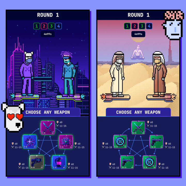 Cyber Arena is the gaming heart of #PunkCity 

Think "rock, paper, scissors" but on digital steroids! 

1. Enter the Cyber Arena → t.me/PunkCity2094bot 
2. Pick your battle vibe: $TON, $PUNK, or just a free battle!
3. Choose from 5 epic weapons and start fighting. But