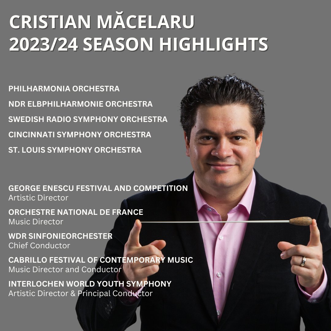 Check out @CristiMacelaru’s newly announced 2023/24 season! Măcelaru makes his Royal Festival Hall debut with the @Philharmonia Orchestra and @NickyBenedetti and leads subscription weeks with NDR @Elbphilharmonie Orchestra, Swedish Radio Symphony Orchestra, Cincinnati…