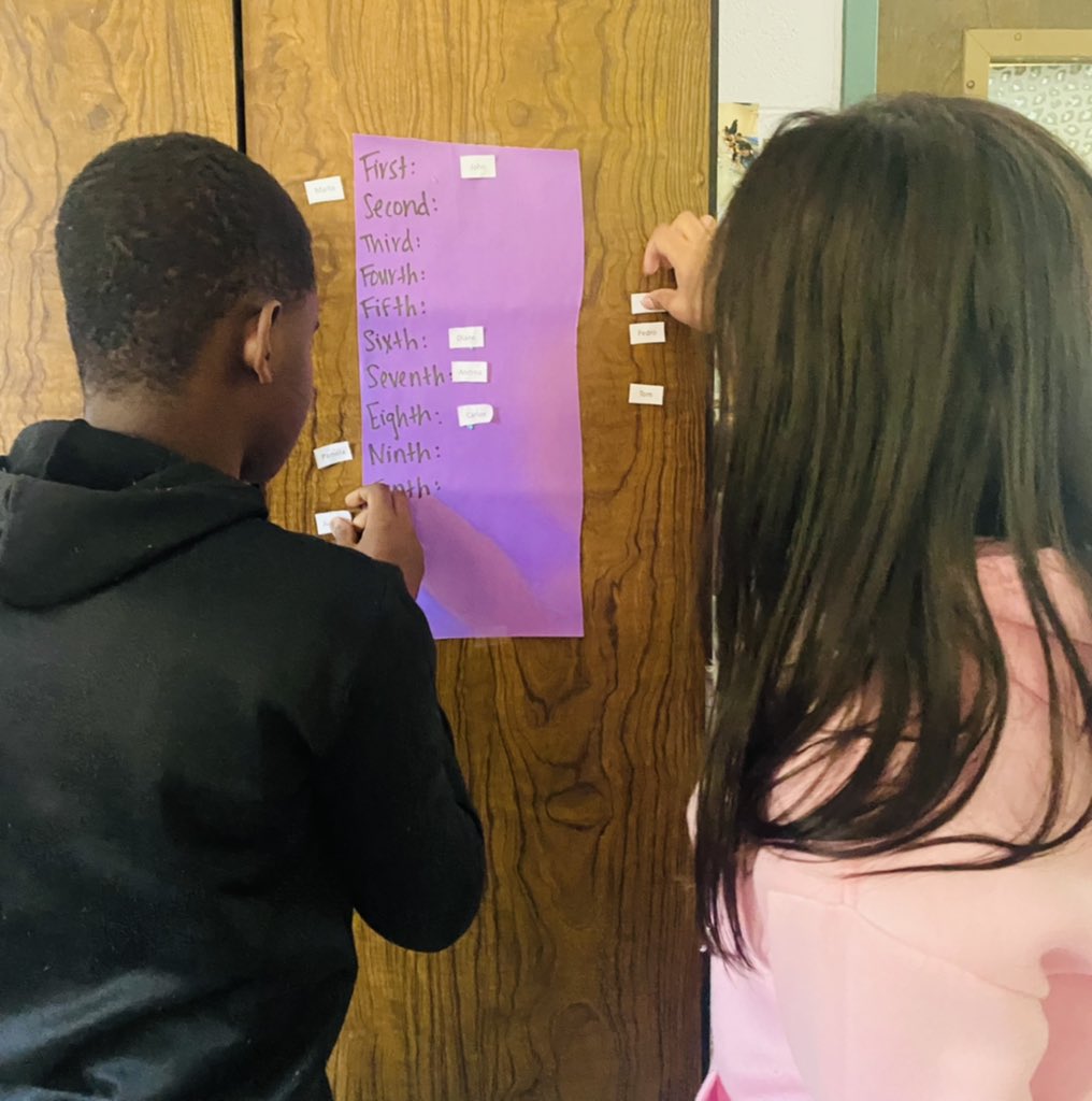 Our brain 🧠 break movement activity today was listening to race results and putting the runners in the correct place. Who came in seventh? Who came in fifth? Newcomer ELs did a great job practicing with ordinal numbers.