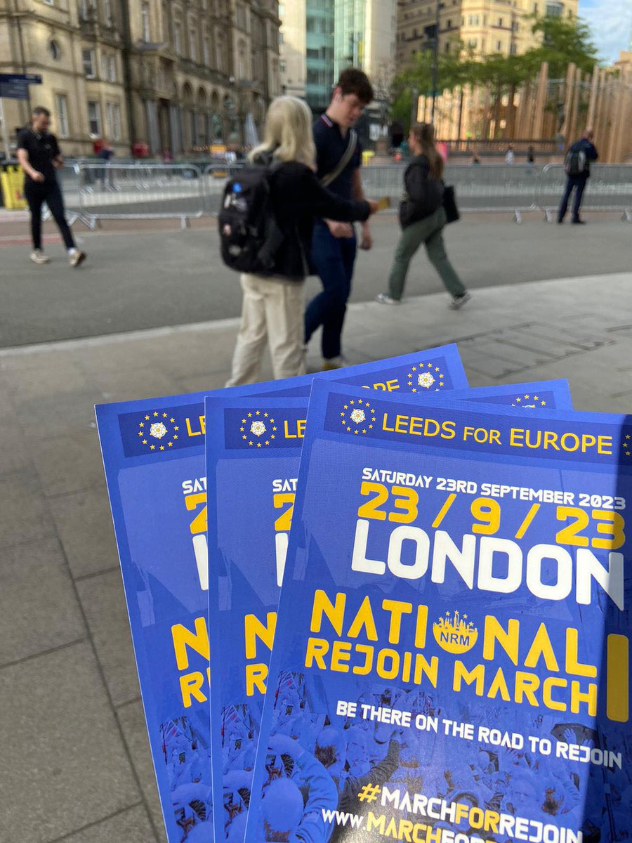 BremainInSpain's tweet photo. Fantastic @Wilson4VC & @LeedsEurope who are at Leeds Train Station spreading the word about the #NationalMarchForRejoin on 23/9/23
(details here:- https://t.co/G0spJUl6hG) https://t.co/B8EPp8MViZ