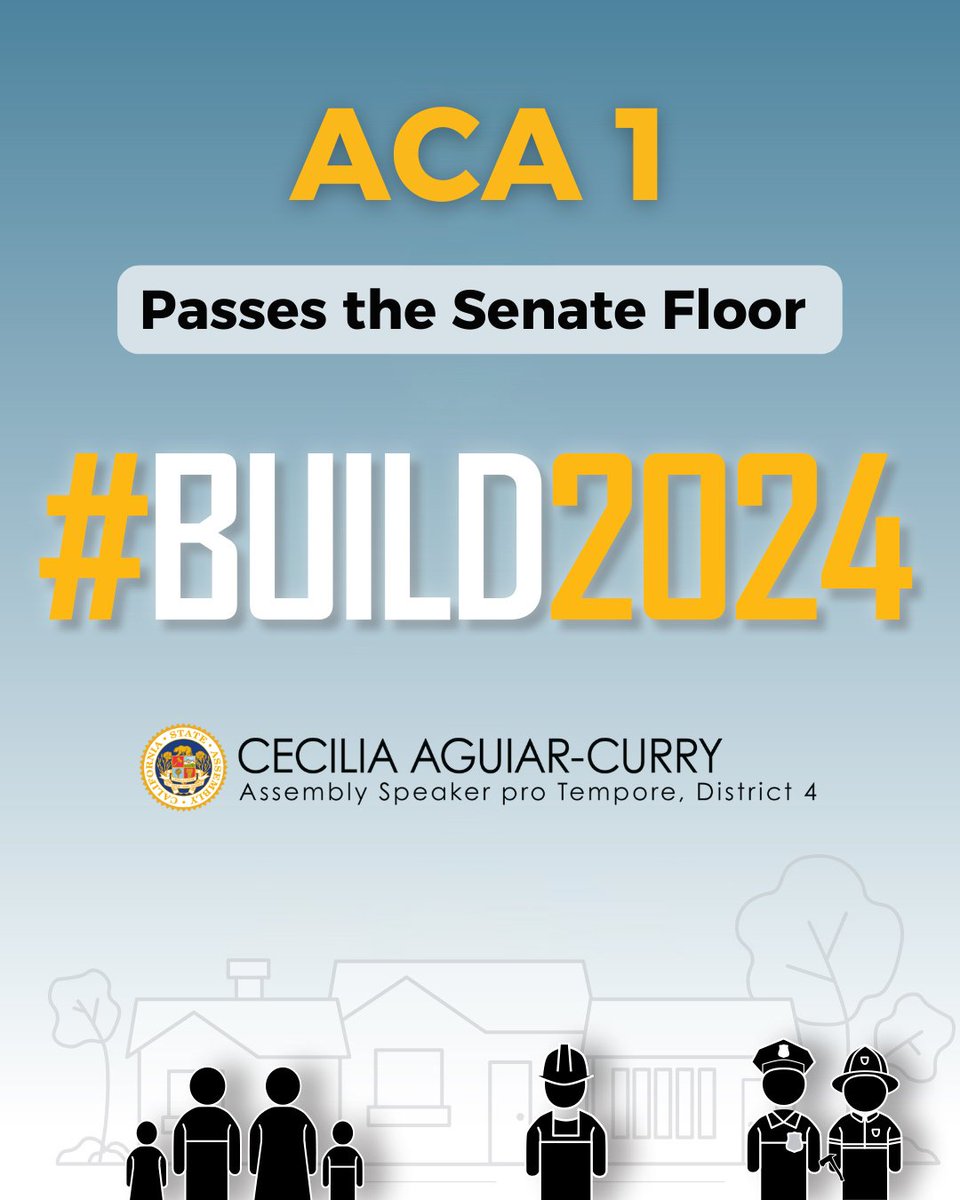 AsmAguiarCurry's tweet photo. 🚨LEGISLATIVE UPDATE 🚨#ACA1 is out of the Senate with a (29,10)! I am extremely overwhelmed and grateful to my colleagues, sponsors, stakeholders, and advocates for their unwavering support of ACA 1 throughout these years.

#BUILD2024 #CaLeg https://t.co/RzCI6bgv8m