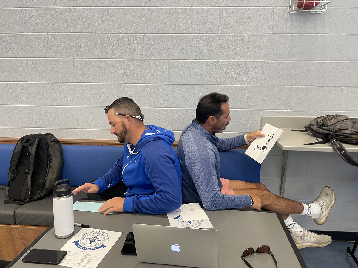BCSDBrunswickMS's tweet photo. BMS Teachers practicing the Journey of a Blue Devil Competency, COMMUNICATION!  😊💙 https://t.co/oKzj4leuPy