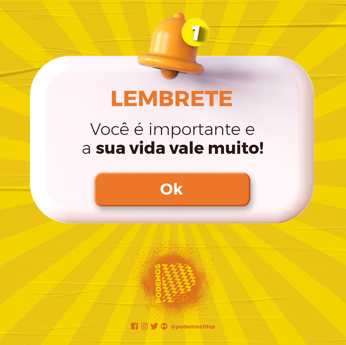 podemos19sp's tweet photo. PRA LEMBRAR! 💛

Sua vida é importante e vale muito. Qualquer sofrimento fica menor se compartilhado. Portanto, procure ajuda! E, se conhecer alguém que precisa lembrar disso, compartilhe esta publicação. https://t.co/Srxfon9XV5