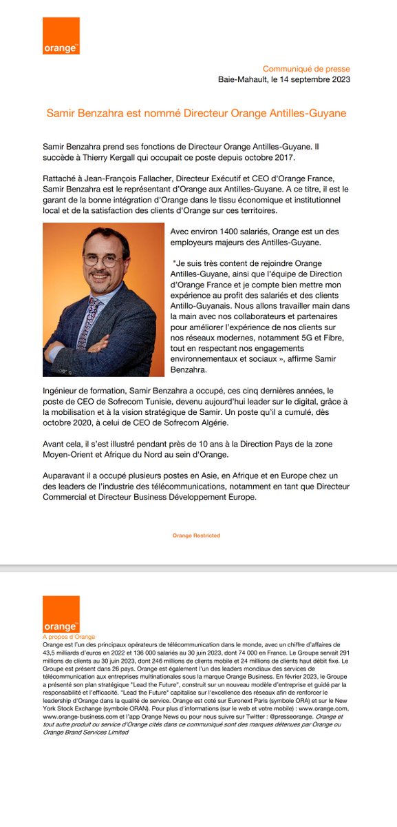 Orange Caraïbe (@orange_antguy) on Twitter photo Orange accueille avec plaisir un nouveau directeur Antilles-Guyane.
Bienvenue à <a href="/SamirBenzahra/">samir benzahra</a> !⬇️ Orange accueille avec plaisir un nouveau directeur Antilles-Guyane.
Bienvenue à <a href="/SamirBenzahra/">samir benzahra</a> !⬇️