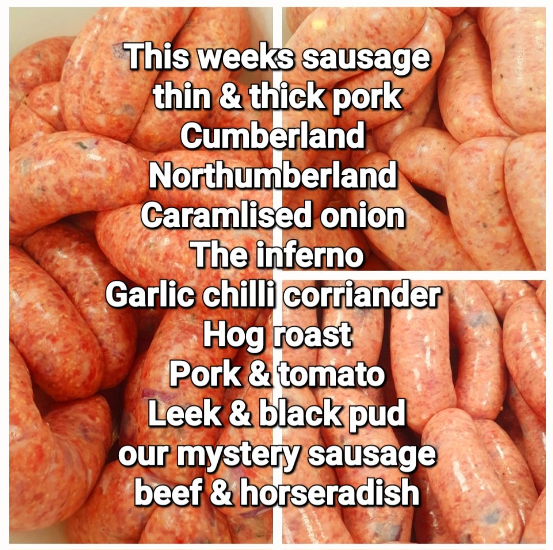NFButchers's tweet photo. This weeks sausages all freshly made today find us in plantsplus garden centre seaton burn #nfb https://t.co/Acdj3p2YpF