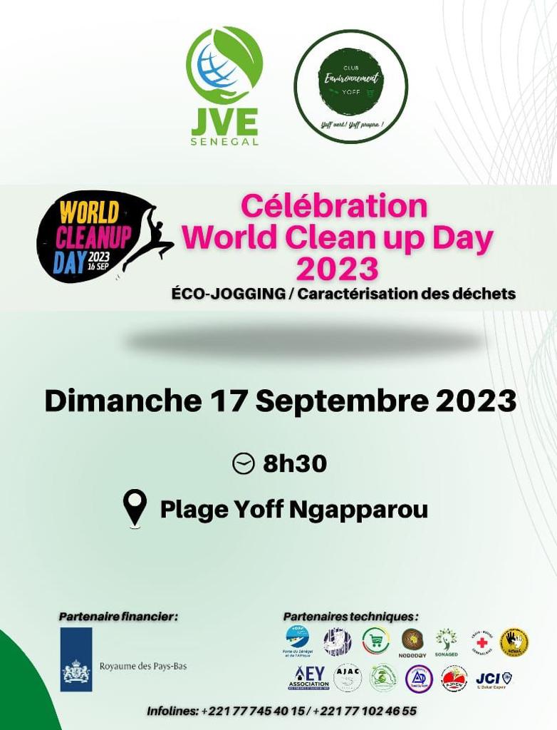 JVE Sénégal et le Club environnement de Yoff ,à l'occasion du World Clean Up Day, organisent un ECO-Jogging ce Dimanche 17 Septembre 2023 à la plage de Yoff. 
Ensemble luttons contre la pollution plastique!✊🍀
#Loi-N2020-04
#JVESenegal #CEY #WorldCleanUpDay