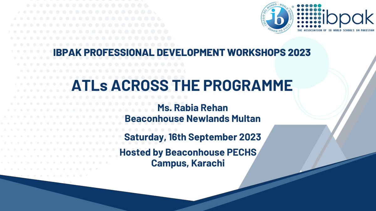 IBPAKAssoc's tweet photo. IBPAK Professional Development Workshops 2023

ATLs ACROSS THE PROGRAMME

#pyp
#myp
#DP
#leaders
#ibworldschool
#internationalbaccalaureate
#professionaldevelopment
#workshops
#ibstudents
#ibschoolsofPakistan
#ibtogether
#education
#global
#IBPAK https://t.co/bEC5umscTM
