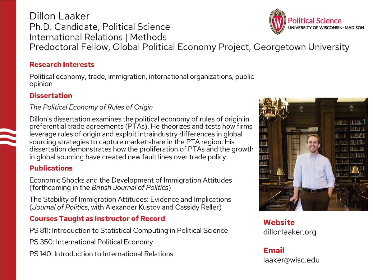 Today our featured job market candidate is Dillon Laaker! Dillon is currently a predoctoral fellow at the Global Political Economy Project at Georgetown University. Check out his website here: dillonlaaker.org