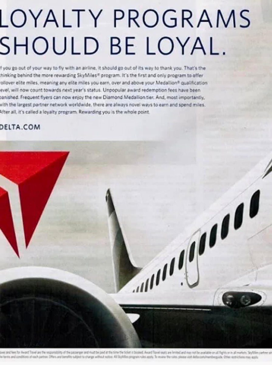 Its_Caleb_M's tweet photo. Delta remember this? If you’re going to continually move the goal posts for your loyal customers, you’ll erode your base. What’s to keep members working toward these new criteria if you’ll just move them again? This was a time to stay loyal to your customers. #Delta #SkyMiles https://t.co/l2wiRi7qeE