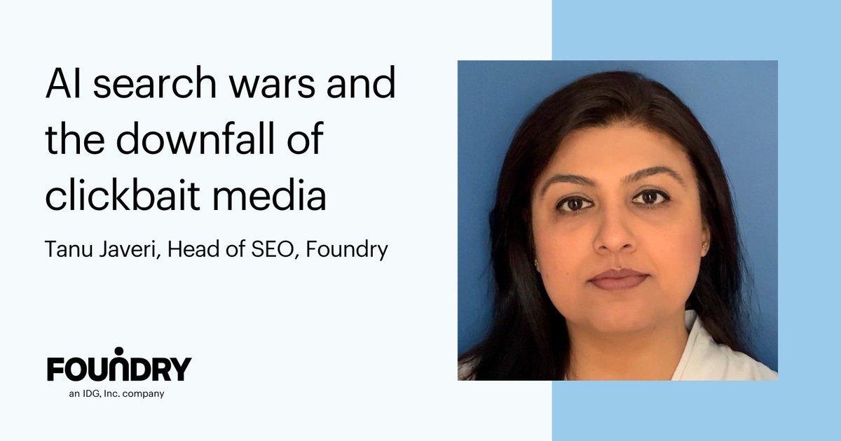In the AI-powered search wars, there can only be one winner. Foundry's Head of SEO, Tanu Javeri, says it's genuine publishers. ​ Read the blog to learn what sets them apart:​ bit.ly/3Priklx