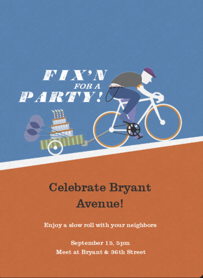 Bike ride down Bryant tomorrow (Friday) at 5 p.m. Looks very kid-friendly. You can RSVP here: evite.com/event/00B8GVTY…