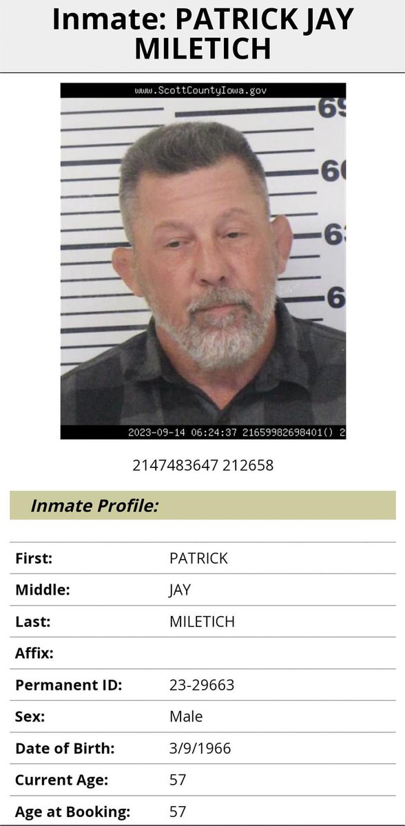 JHagholm1's tweet photo. Pat Miletich was charged by the Bettendorf Police Department for his third OWI offence. Miletich was released on $5000 bail.
Miletich was supposed to be in attendance for his press conference with Mike Jackson tonight for his fight at Caged Aggression
#CagedAggression https://t.co/fR659hfxre