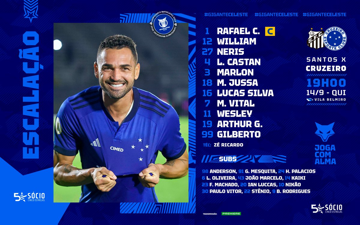 Cruzeiro's tweet photo. 🦊📝 Estamos escalados para o jogo contra o Santos.

VAMOS PRA VENCER!  👊

#SANxCRU | #FechadoComOCruzeiro https://t.co/WZUbYqaRv1