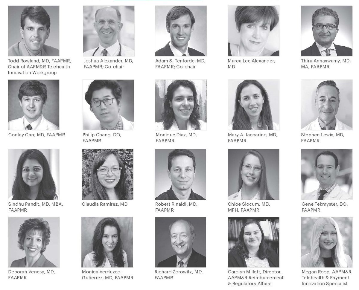 We are thrilled to share AAPM&amp;R's newly released white paper, Telehealth in PM&amp;R: Past, Present and Future in Clinical Practice and Opportunities for Translational Research.

Read here: onlinelibrary.wiley.com/doi/10.1002/pm…

AAPM&amp;R thanks the white paper co-authors pictured below: