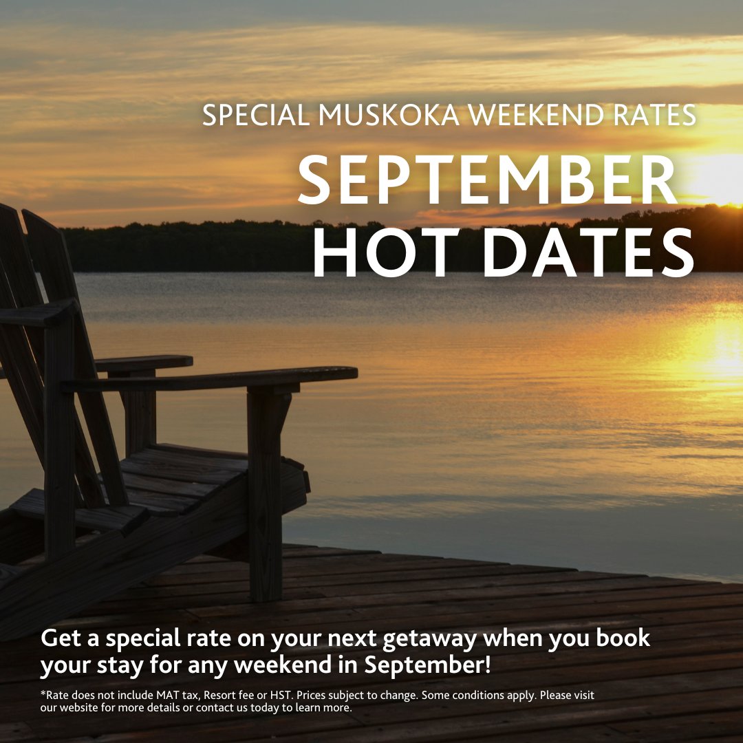 Special Muskoka Weekend Rates 🚣‍♀️

Relax, unwind and escape to Muskoka this month, and enjoy special rates on your weekend stay throughout September!

Visit our website for more details and to book your getaway today! taboomuskoka.com