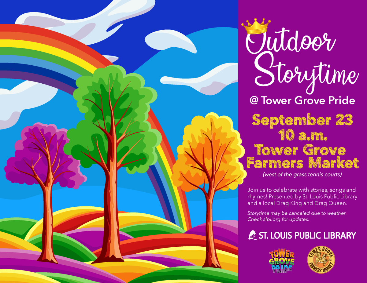 TowerGrovePark's tweet photo. Outdoor Storytime @ Tower Grove Pride!

Join in the celebration with stories, songs and rhymes presented by St. Louis Public Library and a local Drag King and Drag Queen.

#towergrovepark #towergrovepride https://t.co/q06qhbn2gY