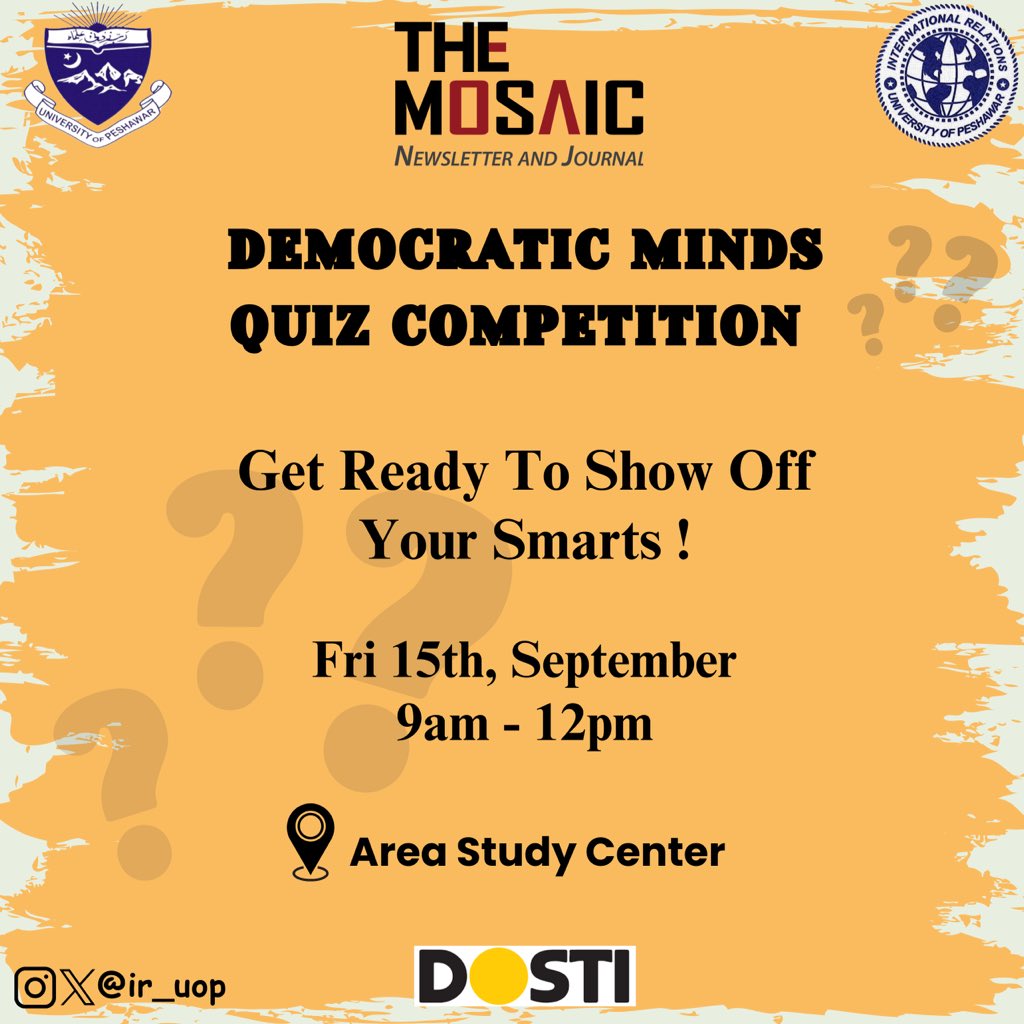 ir_uop's tweet photo. Prepare for an Enthralling Day Tomorrow: Join us at the Area Study Center at 9:00 AM - 12:00 PM. 
We can't wait to give you all a warm welcome!

#MosaicDostiQuiz 
#TheDemocraticMinds 
#WorldDemocracyDay https://t.co/CdZSXGw9w1