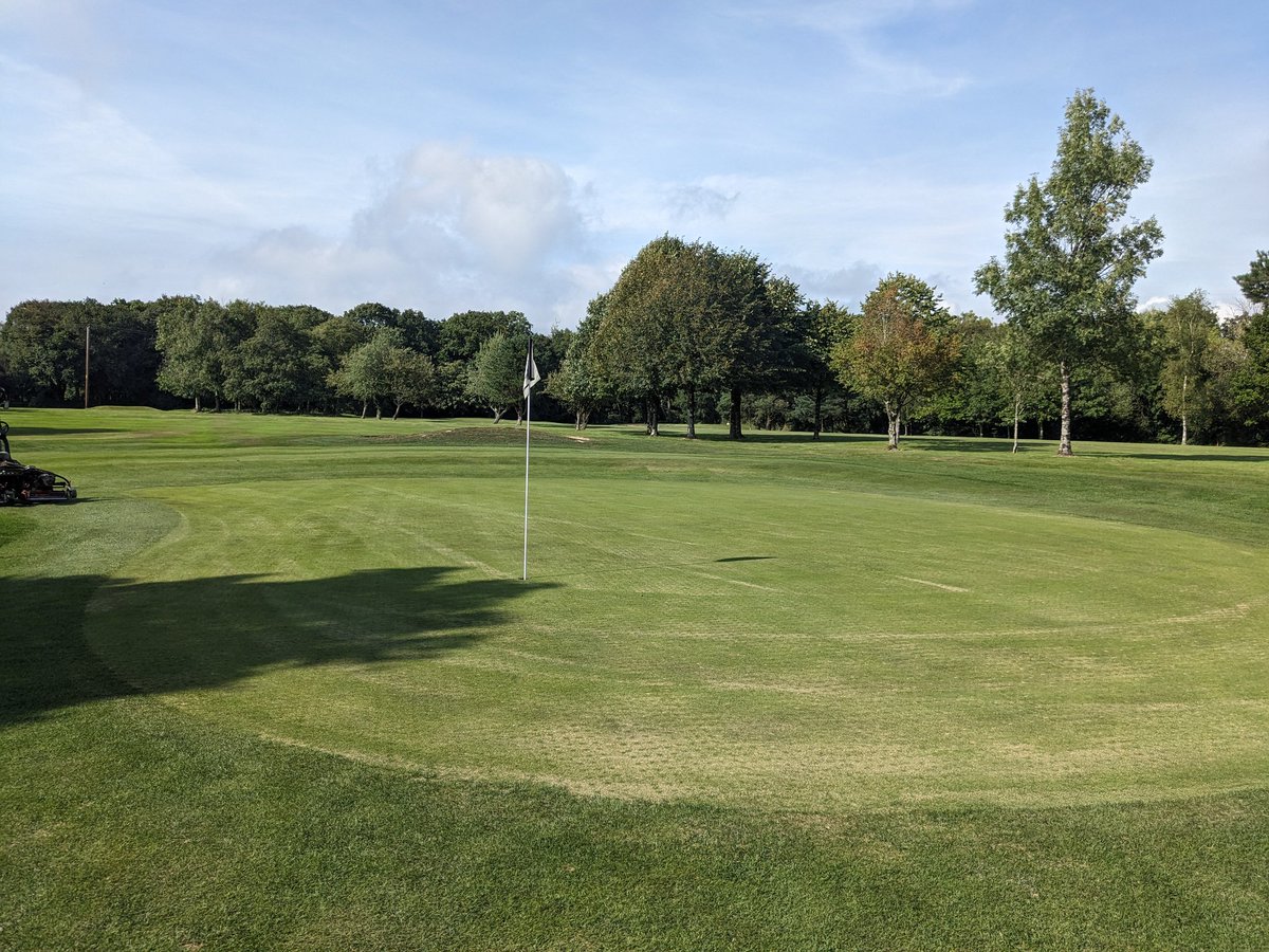 Broomstu's tweet photo. Day 4 greens maintenance week @HonitonGolf , much the same as day 3 to be honest. Lots of sand and brushing! A bit of topping up to do tomorrow and we should be looking👌 #moresand #sweepandfill #Maintenance #renos https://t.co/PwMPaniRkC