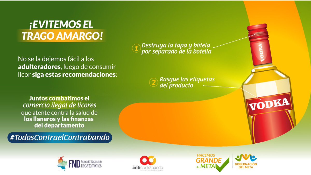 GobMeta's tweet image. Rompamos la cadena del comercio ilegal de licores.❌ En el Meta entre todos nos cuidamos. 🥃✅ #TodosContraElContrabando