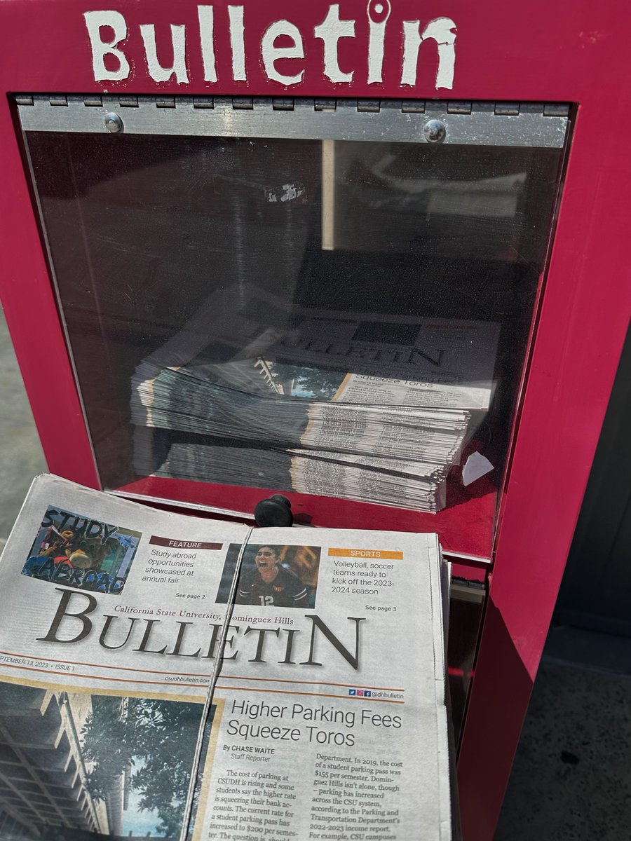 DHbulletin's tweet photo. The first issue of the Fall semester is now available in the red news stands around campus.🗞️ It includes articles discussing study abroad opportunities, upcoming events, fall sports preview, and many more. Be sure to pick one up‼️

#csudhbulletin #csudhnews #csudh #gotoros https://t.co/QYRqTsyj6S