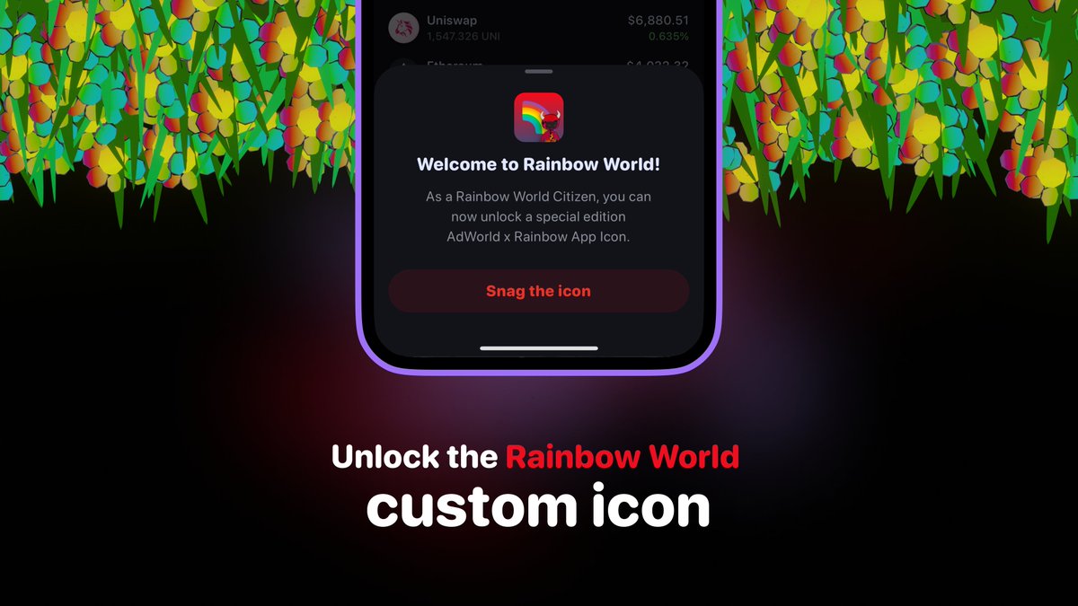rainbowdotme's tweet image. ⭐️ If you hold an @AdWorldGame Rainbow World Citizen, update Rainbow now for an exclusive custom icon! ⭐️

Don't have Rainbow? 
Download it today 👉 rnbwapp.com/e/rainbow-worl…