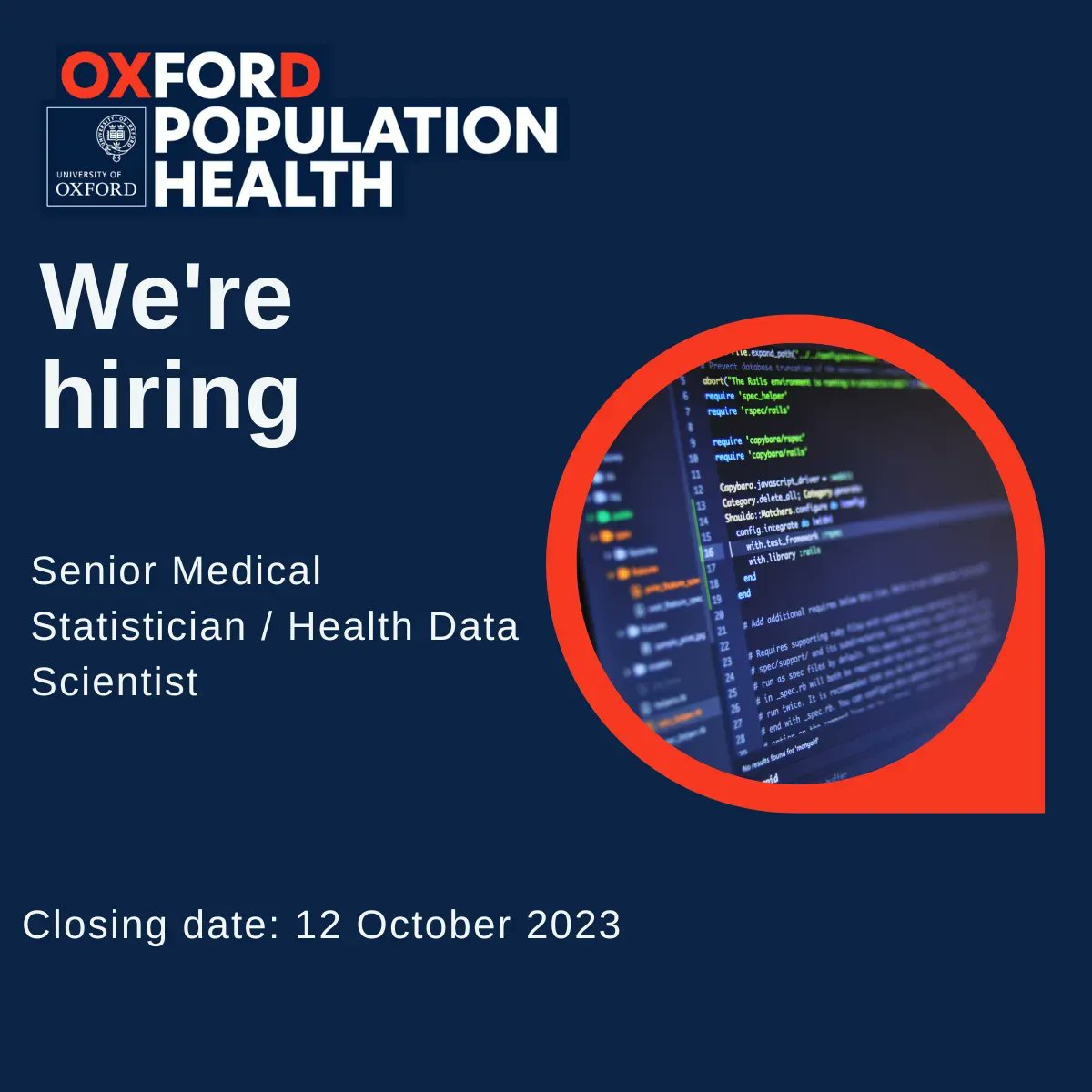 💼 Join our team! We have a #vacancy for a Senior Medical Statistician / Health Data Scientist. 💻 Find out more and apply 👉 buff.ly/3PApTqi #HIRINGNOW #vacancies #healthdatascientist #DataScientists #Jobs #Career