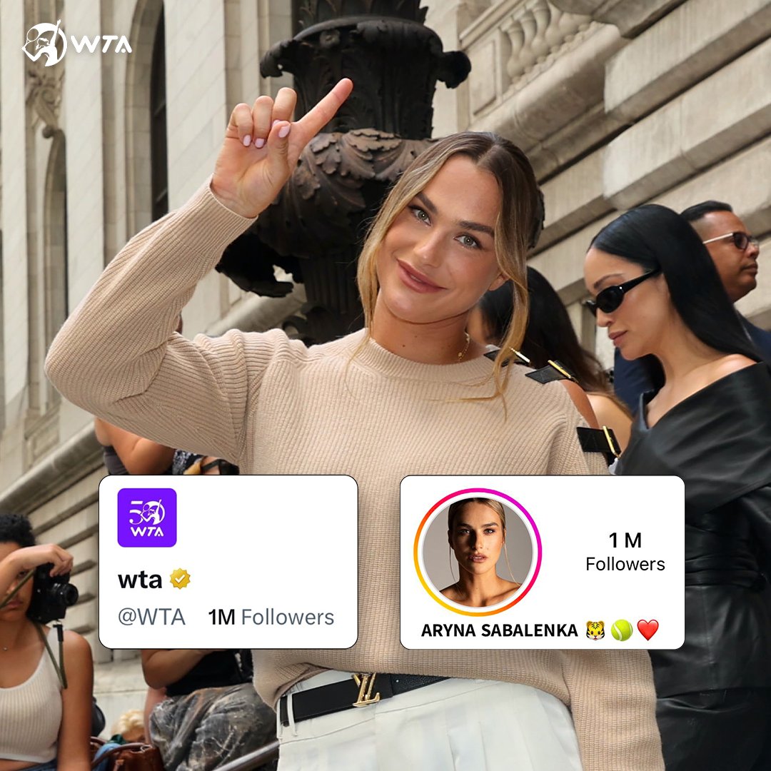 WTA on TT                   World No.1 on IG
                            🤝
                     Joining the
                     1M Club ☝️

Thank you for being part of our journey!

#WTA50 #JustStarting