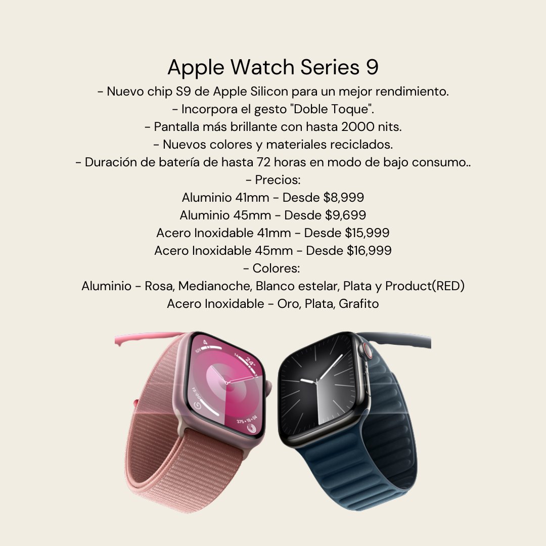 ServiceProMX's tweet photo. ¡La espera ha terminado! 📱⌚ Llegan los nuevos Apple Watch Series 9 y Ultra 2, junto con los iPhone 15 y 15 Plus, y los iPhone 15 Pro y 15 Pro Max. ¡Prepárate para lo mejor de Apple! 🔥 #Apple #NovedadesApple #iPhone15 #AppleWatch https://t.co/vH2MCBydVg
