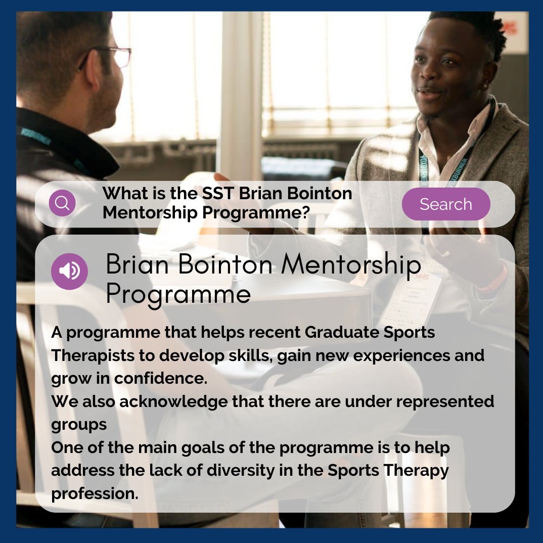 Calling All Members:

Did you graduate in the last 5 years &amp; could use some career guidance?

Or maybe you’re a well established professional who can share their knowledge &amp; expertise with the next generation of Sports Therapists?

If so, take a look: thesst.org/membership/men…