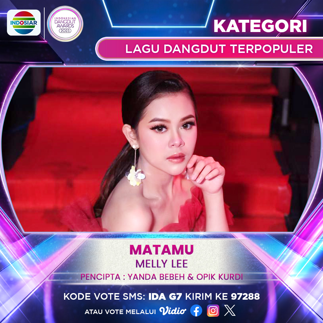 Indosiar's tweet image. Like postingan ini untuk dukung #MellyLee di kategori LAGU DANGDUT TERPOPULER di #IndonesianDangdutAwards2023! Geser untuk cek syarat &amp;amp; ketentuan, ya!
.
.
#IndonesianDangdutAwards2023Indosiar
#IDA2023
#IDAIndosiar