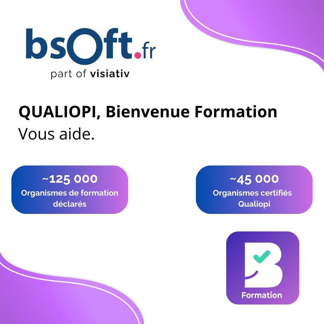 bsoft_fr's tweet photo. Plus de 125 000 organismes de formation en France, environ 45 000 certifiés Qualiopi, Bienvenue Formation vous aide dans votre certification. Bienvenue Formation est un outil qui s’adapte aux besoins des centres de formations. Dématérialisez l’ensemble de vos documents. https://t.co/4LxrUGPKdW