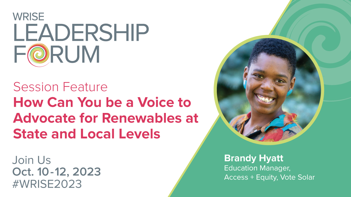 Going to @WRISEnergy's Leadership Forum? Come see me and lets talk being an advocate for renewables. wriseleadershipforum.org #WRISE2023 #conferenceseason