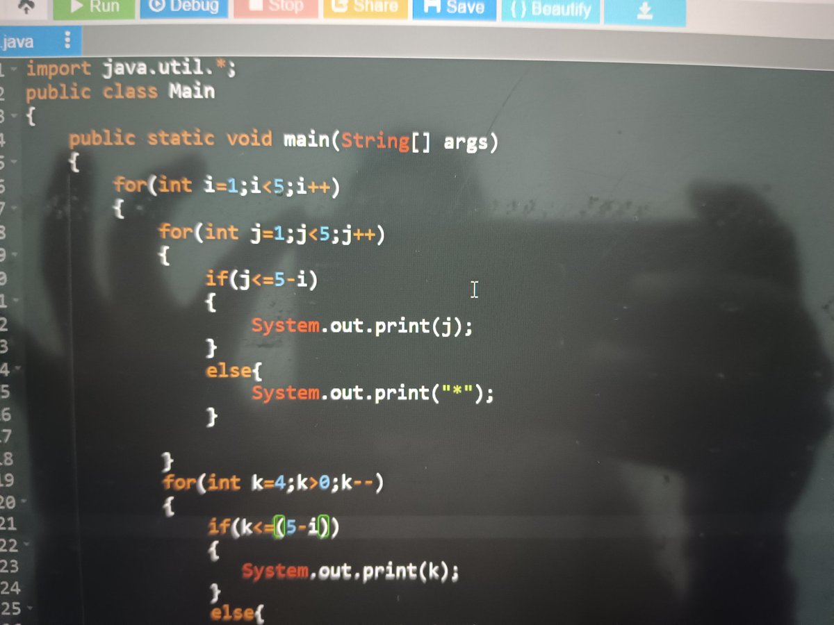 chandrasur58652's tweet photo. #100DaysOfCode 
#Java 
#Day35 
Pattern programming https://t.co/urJaEVSq9A