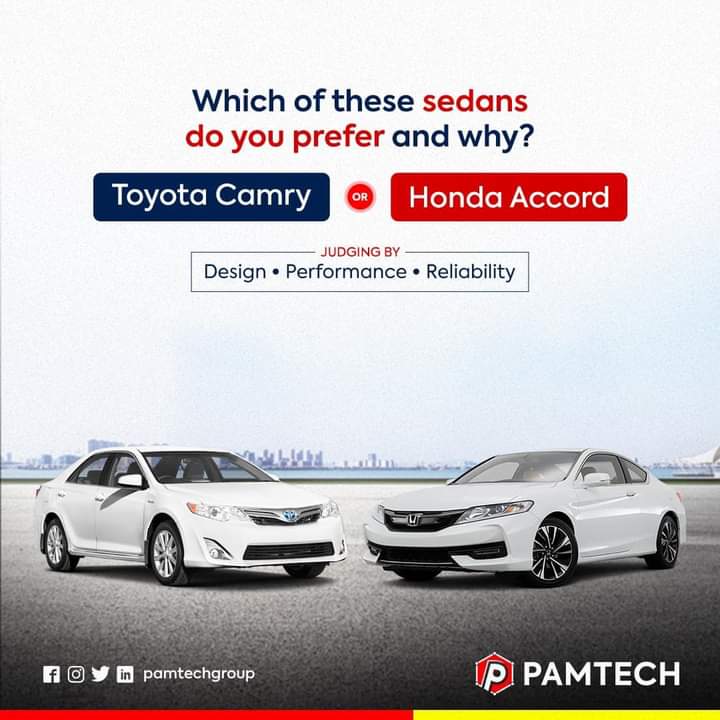 ThePamtechGroup's tweet photo. The Camry and Accord are both well respected Nigerian citizens, but who deserves more respect?
Judging by LOOKS (interior and exterior), PERFORMANCE of engine and RELIABILITY, which of these sedans do you prefer and WHY?
#pamtechgroup
#PamtechAutoland
#mohbad Naira Marley Esther https://t.co/M7qRNxaZdk