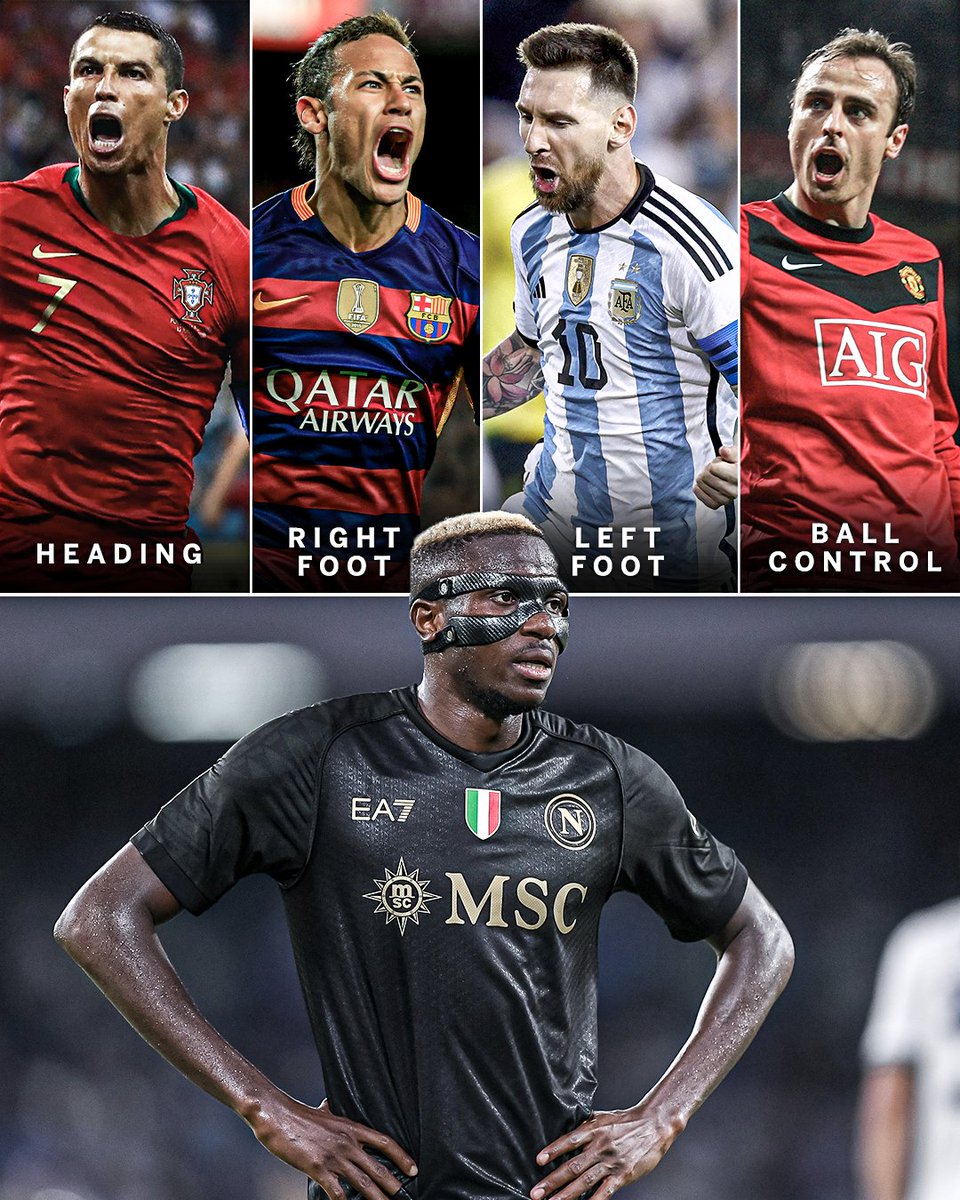 Victor Osimhen built his ideal footballer 👀

Heading: Ronaldo
Right Leg: Neymar
Left Leg: Messi
Ball Control: Berbatov

(via <a href="/FansTribeHQ/">Football Fans Tribe 🇳🇬 ⚽</a>)
