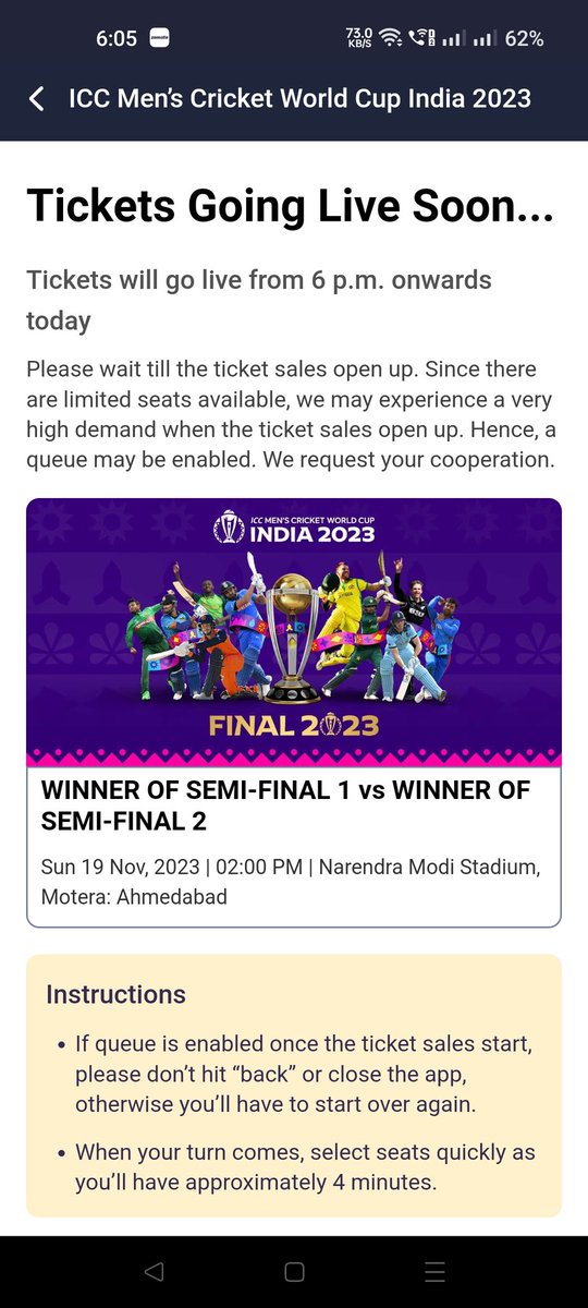 ParutoshDayal's tweet photo. Abb toh aadat si ho gayi hai @bookmyshow aise jeene ki! Again you disappoint very well, well done👍 worst mechanism, technical glitch as usual (like today at 6.05 pm it shows tickets will go live soon) see the pics in chronological order #BookMyShowScam @JayShah @BCCI @ICC https://t.co/Z6z28Pi1uL