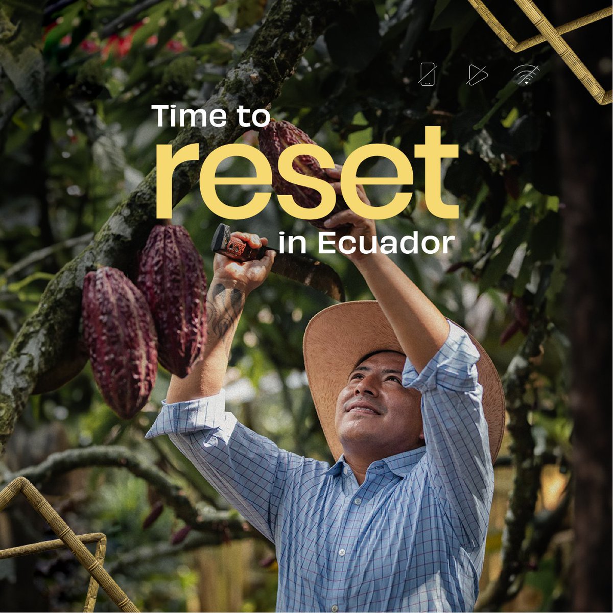 Indulge in the world's finest Ecuadorian cacao and hit the reset button on your palate! Embark on a delicious adventure through the lush cacao plantations of Ecuador, a country globally recognized for producing the world's best cacao. #TimeToReset with Ecuadorian Cacao. 🍫🌄