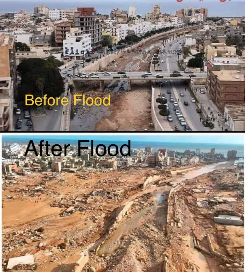 Hamlat_A's tweet photo. #LibyaFloods 
#Climatechange

Before and after the floods. https://t.co/Vk173fyRY8