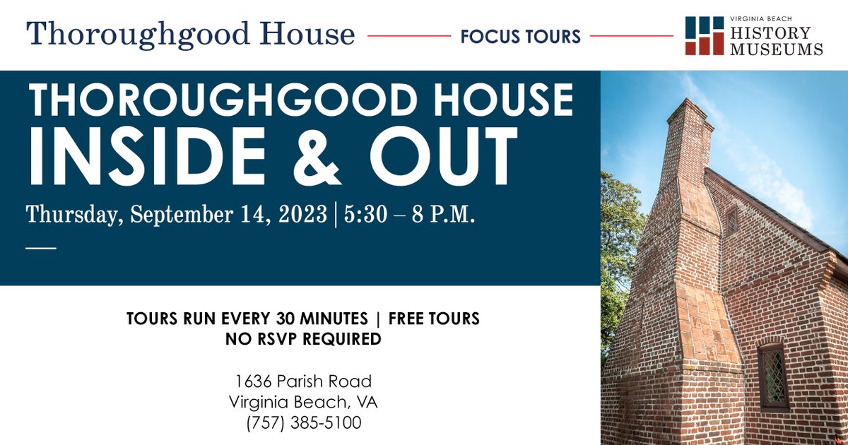 Take an in-depth look at the material culture and architecture of the Thoroughgood House, tonight! There will also be a DIY furniture arrangement layout activity for guests to take home. Tours are FREE and run every 30 minutes from 5:30 to 8 p.m. culture.virginiabeach.gov/78/89