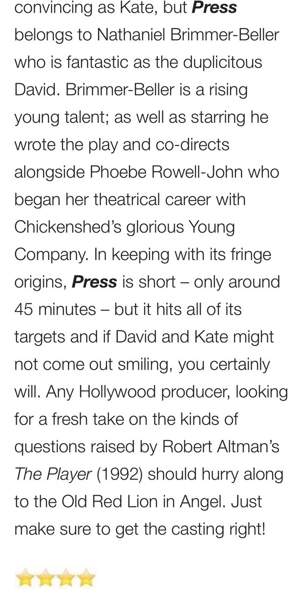 peprjohn's tweet photo. ⭐️⭐️⭐️⭐️ baby!! 
thanks to @LondonTheatre1 for a great review!
there’s still time to get ur tickets for press tonight tomorrow or saturday night! 7:30 @ORLTheatre 

tickets: https://t.co/QaQpmAqAl4 https://t.co/5Ju5v3huhK