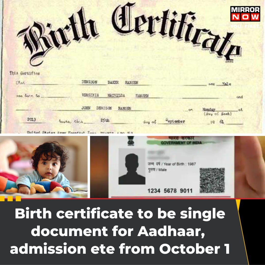 Starting October 1st, Registration of Births and Deaths (Amendment) Act, 2023 will enable use of #birthcertificates for multiple purposes like education, driving licenses, and more. 

Its primary aim is to create a comprehensive national and state-level database for births and…