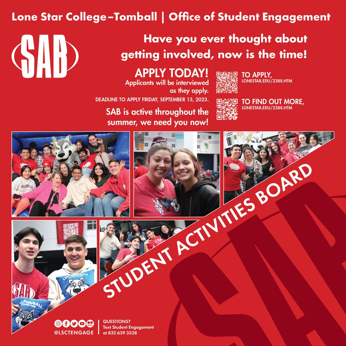 Ever wanted to be more involved? If so, join SAB to be part of a team that helps engage the student body on campus. It is a great way to meet people and has fun. The deadline to apply is September 15th.