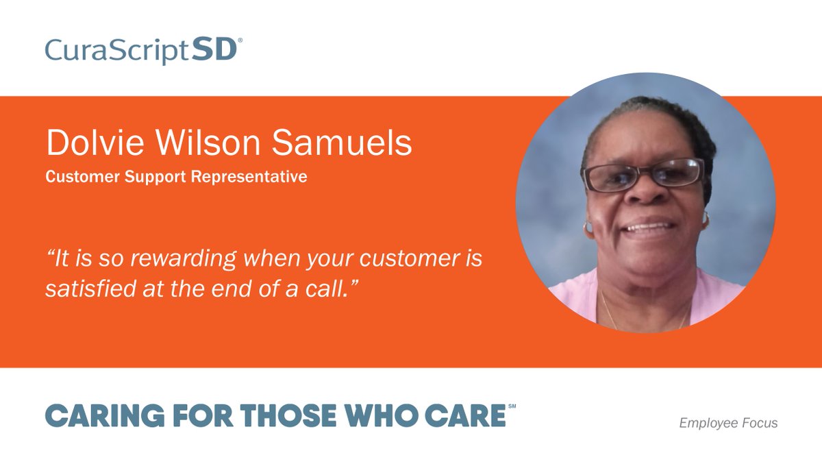 Dolvie assists our customers “By giving the individuals 100% of your time when handling their needs in a professional and courteous manner.” Learn more about how she supports #CaringForThoseWhoCare here: bit.ly/3sNQ43H #MeetTheTeam #CuraScriptSD