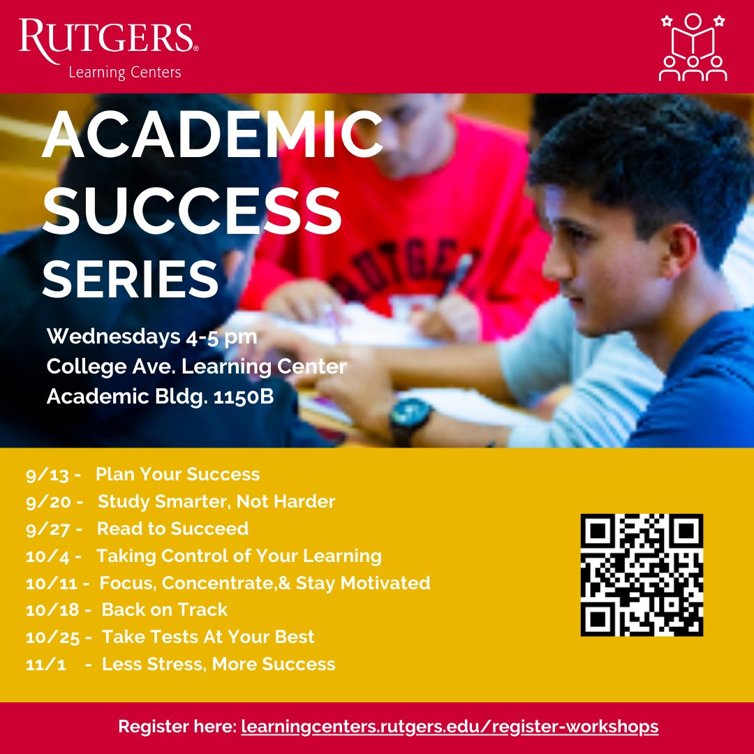 RutgersLearning's tweet photo. Looking to learn from our Academic Coaches on best practices to set yourself up for success this year? Reminder that our next session is next week! Register through the link: https://t.co/HWZqWnqip5 https://t.co/45jDx8B2Vo