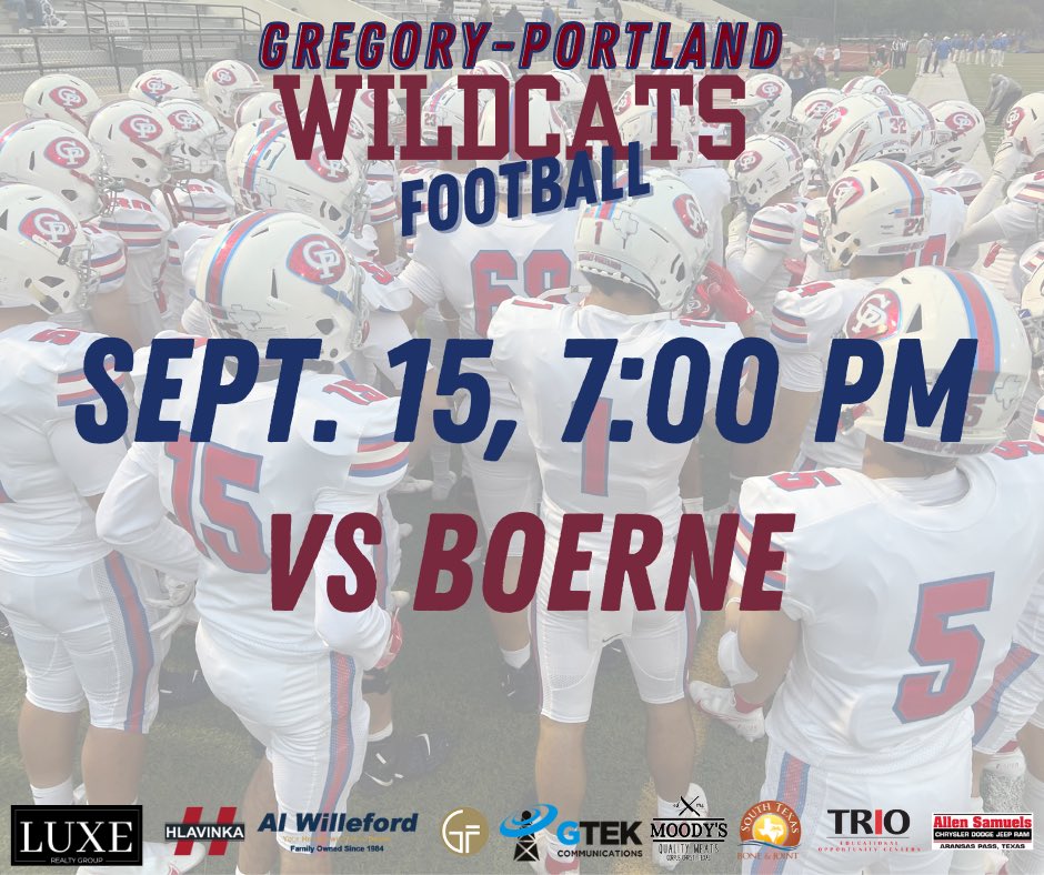 MIC Sports Network (@micsportsnetwrk) on Twitter photo Big game tomorrow in Boerne!
<a href="/GPWildcatsFB/">Gregory-Portland Fighting Wildcat Football</a> are ranked 10th in 5AD2.
WATCH all of the action live or on demand at micsportsnetwork.com
<a href="/SirEdwardJames/">James Espinosa ποΈ</a> <a href="/Dougonthebench/">Doug Kesterson</a>
@_MarcosM21 Big game tomorrow in Boerne!
<a href="/GPWildcatsFB/">Gregory-Portland Fighting Wildcat Football</a> are ranked 10th in 5AD2.
WATCH all of the action live or on demand at micsportsnetwork.com
<a href="/SirEdwardJames/">James Espinosa ποΈ</a> <a href="/Dougonthebench/">Doug Kesterson</a>
@_MarcosM21