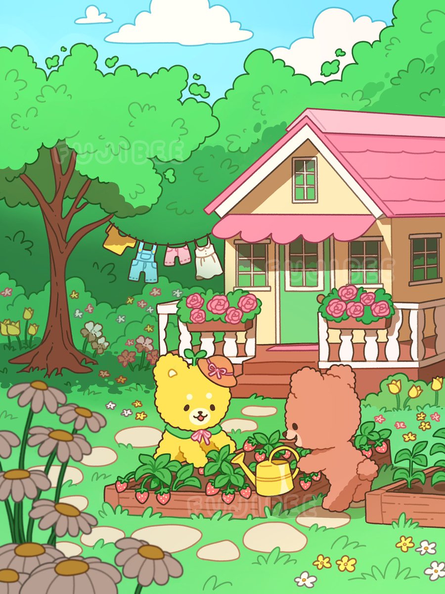 FUJIBEEShop's tweet photo. Teddy is helping Lemon Bear with his garden 🌱 https://t.co/xMDxQXHZMo