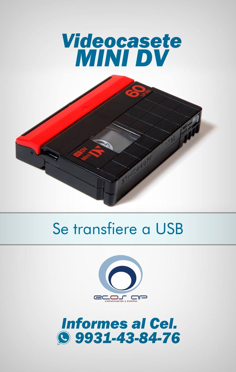 ECOSAP's tweet image. ¡¡¡Siempre podrás ver esos bellos momentos!!!
TRANSFERENCIAS DE VIDEO CASETES A USB
Agenda tu servicio al 9931438476
ECOS AP