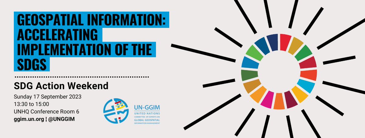 With #geospatial information we can: - Boost the global #economy & take #ClimateAction - Support the realization of the #GlobalGoals - Leave no-one behind! 🤗 Follow our event during the #SDG Action Weekend to learn more👇 ggim.un.org/SDG_Action_Wee…