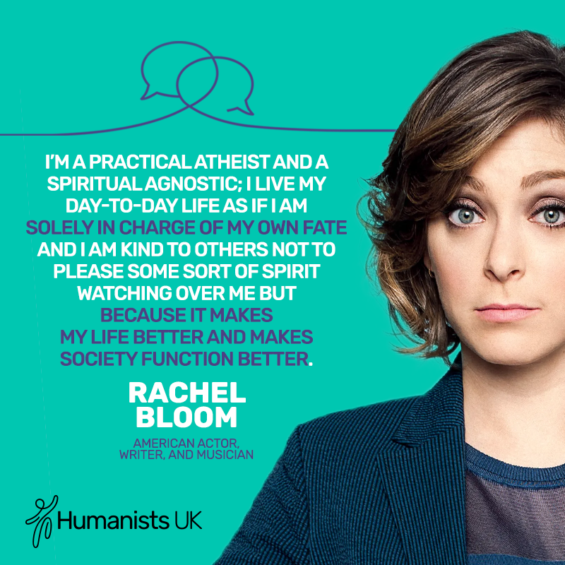 Humanists_UK's tweet photo. We really enjoyed reading the very humanist answer writer/musician/actor Rachel Bloom gave when asked if she followed a religion. https://t.co/fHshFXPWJ6